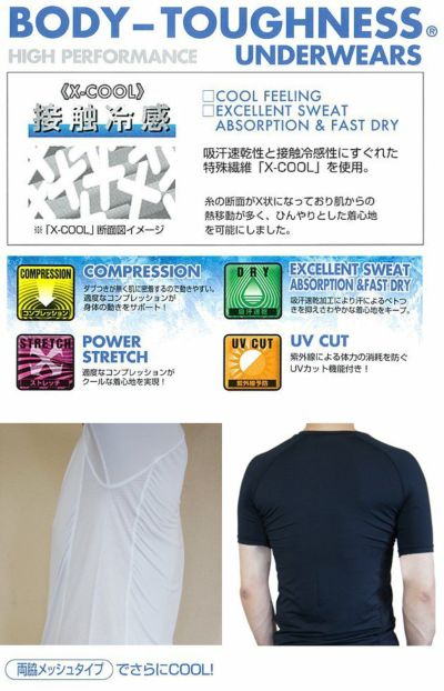 おたふく 夏対策商品 冷感  BT冷感　パワーストレッチ半袖Vネックシャツ JW-622