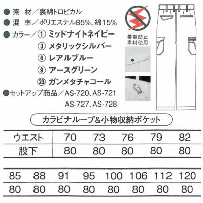 CO-COS コーコス 作業着 春夏作業服 ワンタックカーゴパンツ AS-725