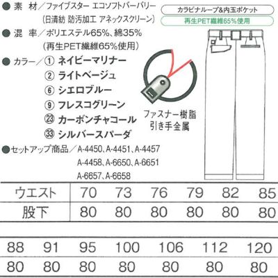 CO-COS コーコス 作業着 春夏作業服 ツータックスラックス A-4453