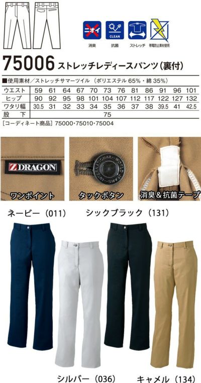 自重堂 作業着 秋冬作業服 Z-DRAGON ストレッチレディースパンツ 75006