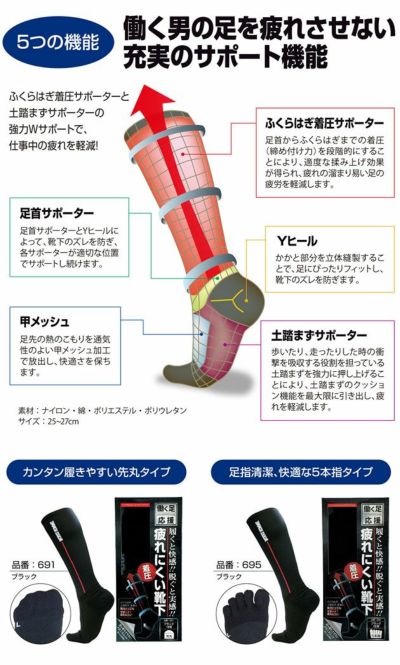 ユニワールド 靴下 着圧フットサポートソックス 疲れにくい靴下 691 695