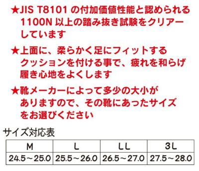 イエテン インソール 踏抜き防止繊維入りクッションインソール N98