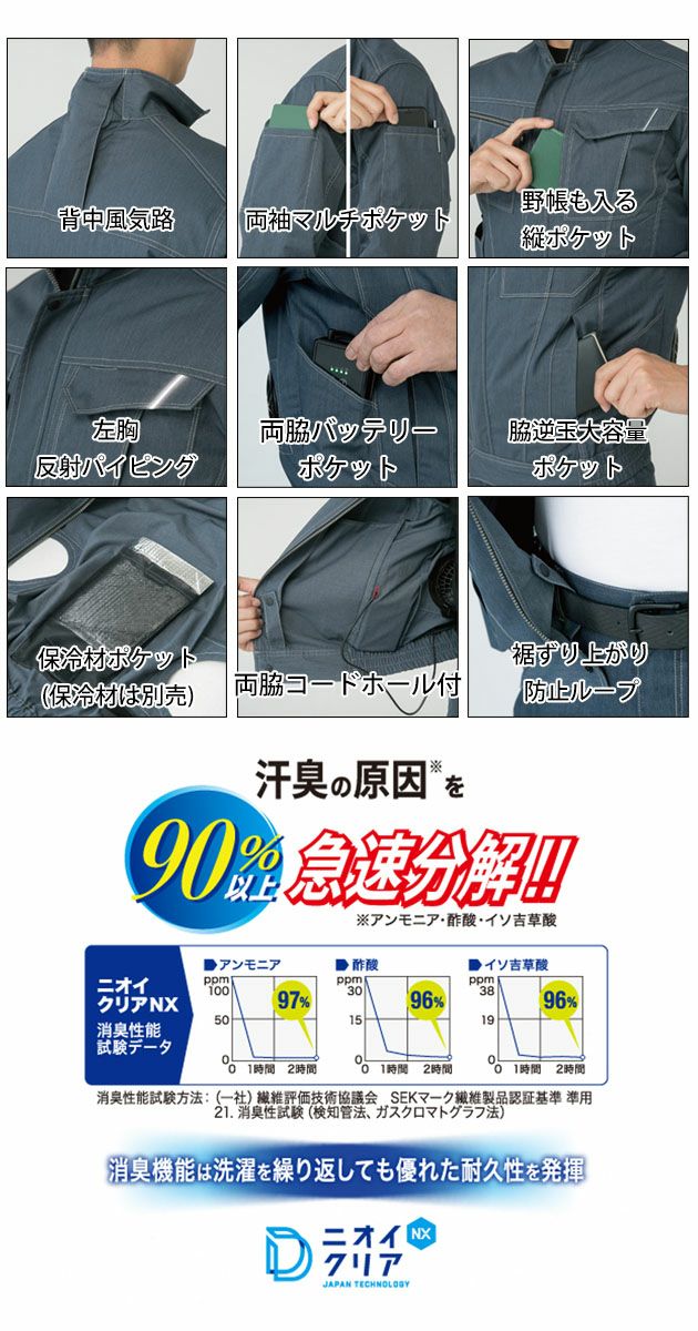 SS～5L CO-COS コーコス 作業着 空調作業服 空調風神服 エアーマッスルジャケット A-4001 服のみ