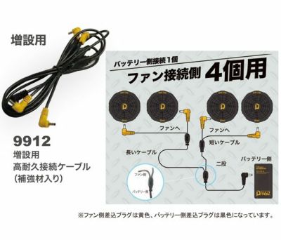 中国産業 作業着 空調作業服 WIND ZONE（ウィンドゾーン） 増設用高耐久接続ケーブル（補強材入り） 9912