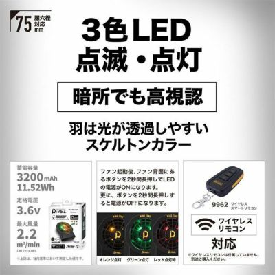 中国産業 作業着 空調作業服 LEDライトファンケーブルレスバッテリー一体型 9957