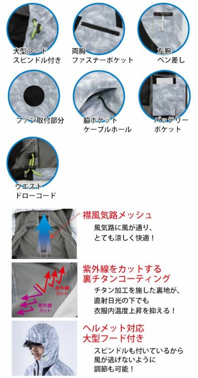 bigborn ビッグボーン 空調風神服 作業着 空調作業服 フード付半袖ジャケット EBA5018/EBA5018K 服のみ