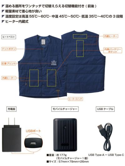 S～3L SOWA 桑和 電熱ウェア ヒートベストコンプリートセット 17029