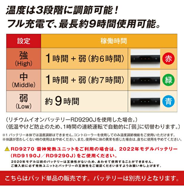 ビッグボーン 電熱ウェア 作業着 雷神発熱ユニット RD9270