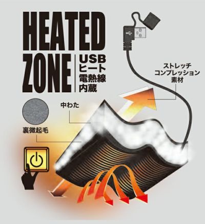 中国産業 電熱ウェア 作業着 電熱インナーロングスリーブ 886001