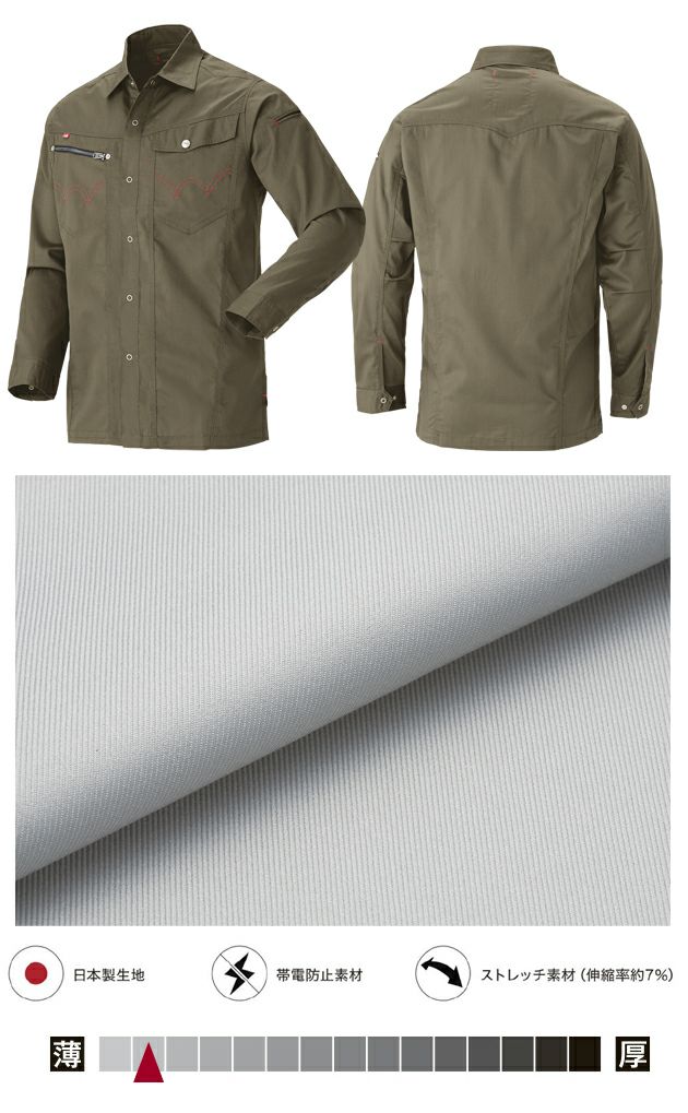 S～3L EDWIN エドウイン 通年作業服 作業着 長袖シャツ 85006