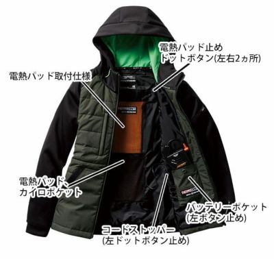 BURTLE バートル 電熱ウェア 作業着 サーモクラフト ヒーターフーディージャケット(ユニセックス) ウェア・電熱パッドセット 3220・TC500
