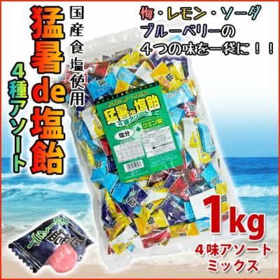 猛暑de塩飴4種アソートミックス1kg / 暑さ対策キャンディ 飴 [季節対策商品]