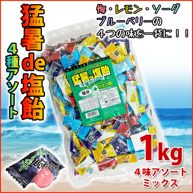 猛暑de塩飴4種アソートミックス1kg / 暑さ対策キャンディ 飴 [季節対策商品]