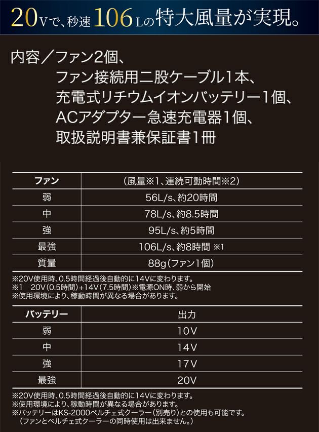 クロダルマ 空調作業服 作業着 ファン・バッテリーフルセット KS-200