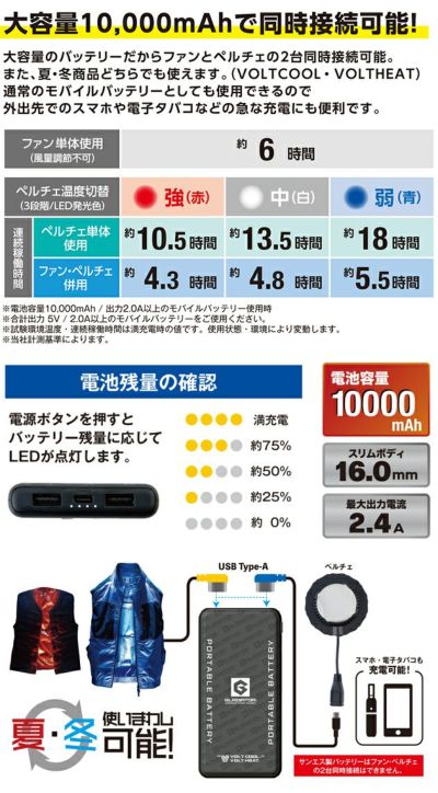 CO-COS コーコス 冷却ペルチェ 作業着 モバイルバッテリー 10000mAh GB-832