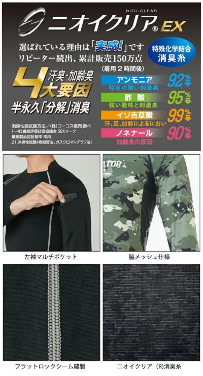 XS～XXL CO-COS コーコス 春夏インナー ニオイクリア（R）消臭パワーサポート長袖 G-2038