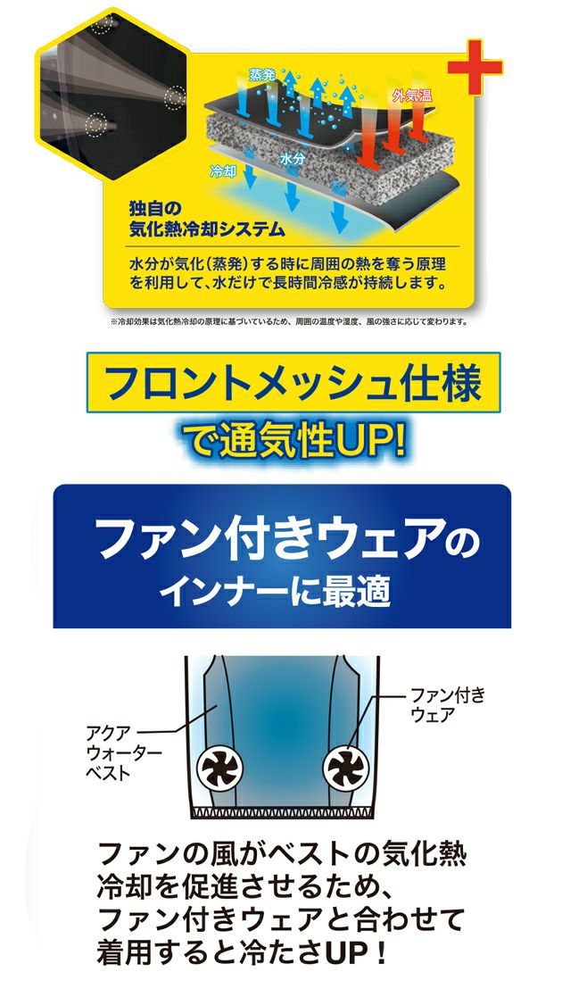 S～EL ビッグボーン 水冷ベスト 作業着 AQUA TEC アクアウォーターベスト(フロントメッシュ) AT201
