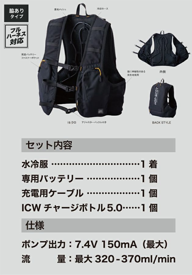 中国産業 水冷ベスト 作業着 ICWベストプロXセット 大きいサイズ ICW711 バッテリー付き