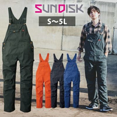 S～3L SUNDISC サンディスク 日の丸繊維 つなぎ服 作業着 ストレッチリップストップサロペット SD-8320