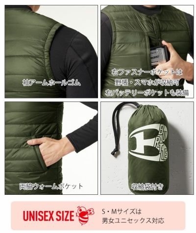 S～XL BURTLE バートル 電熱ベスト 作業着 ダウンベスト 2024年新作（ユニセックス） 3254