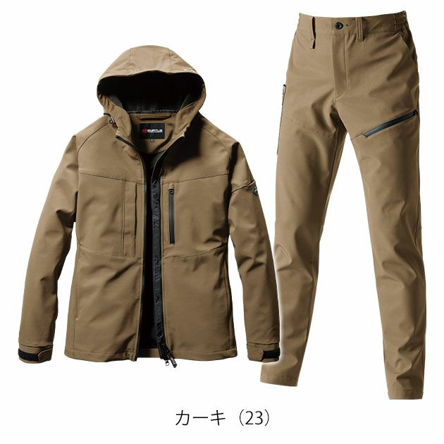 S～XXL BURTLE バートル 秋冬作業服 作業着 フーディージャケット・カーゴパンツ上下セット（カーキ） 821・822