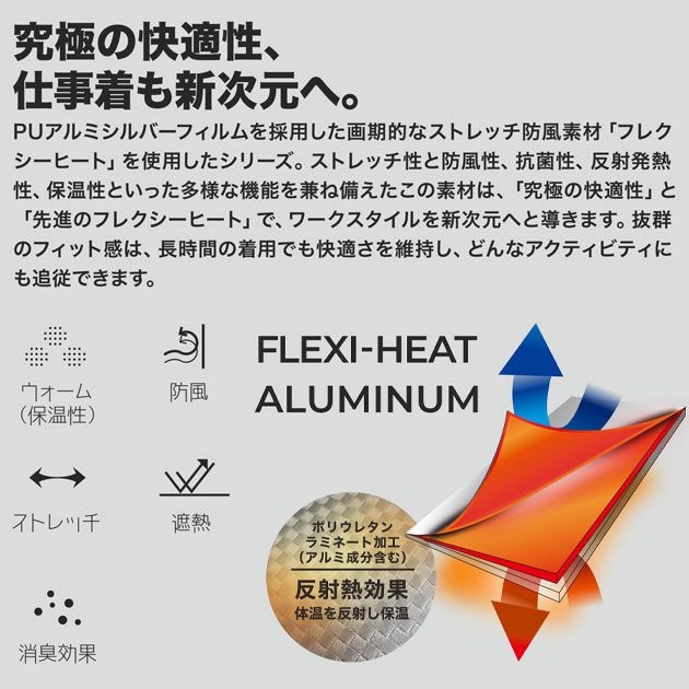 S～4L 中国産業 防寒作業服 防寒着 HOP-SCOT フレクシーヒートPU アルミ防風ストレッチブルゾン 700208