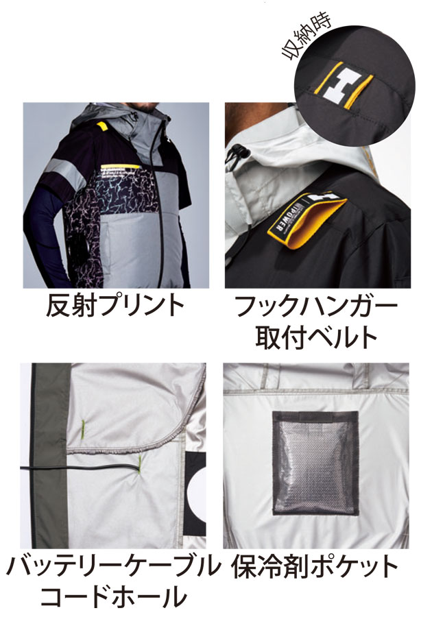 HUMMER ハマー 空調作業服 作業着 空調風神服チタンフード半袖ブルゾン 09905