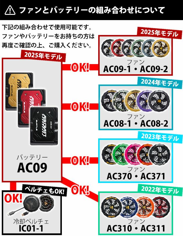 BURTLE バートル 空調作業服 作業着 リチウムイオンバッテリー(2025年モデル) AC09