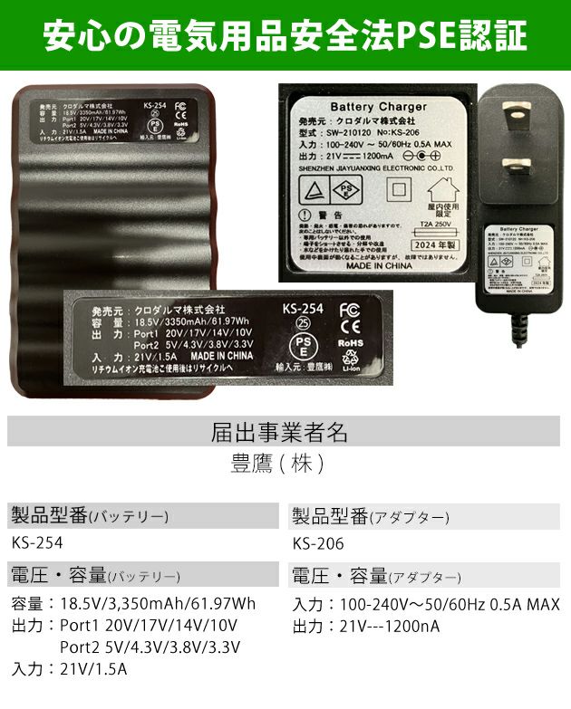 クロダルマ 空調作業服 作業着 ファン、バッテリーフルセット KS-250