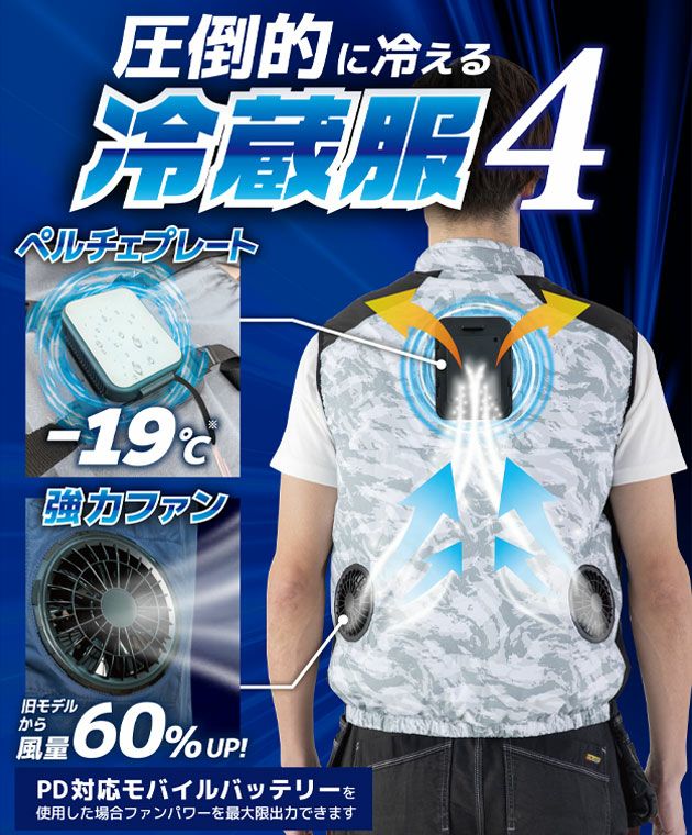 ビッグボーン 冷却ペルチェ 作業着 冷蔵服4ベスト バッテリーフルセット TH605SET
