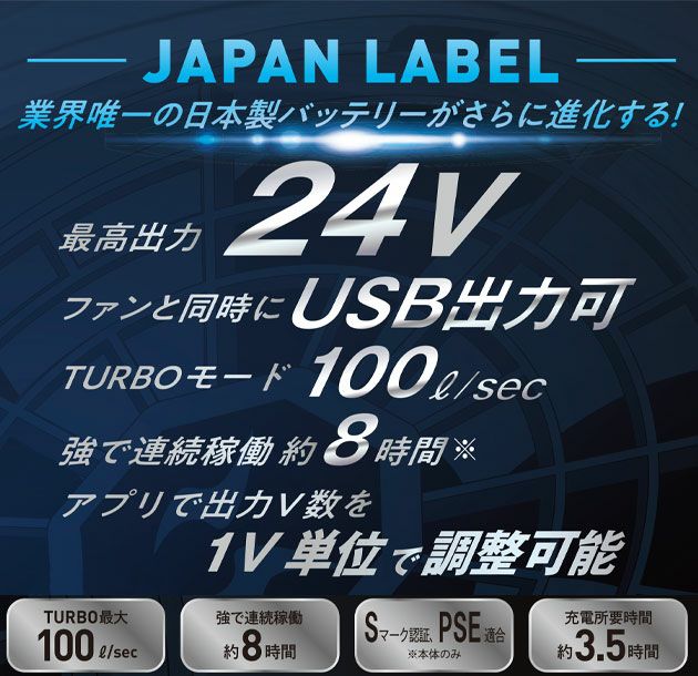 サンエス 空調作業服 作業着 空調風神服24V仕様リチウムイオンバッテリーセットJL-1 2025年モデル(ジャパンラベル) RD9590PJ