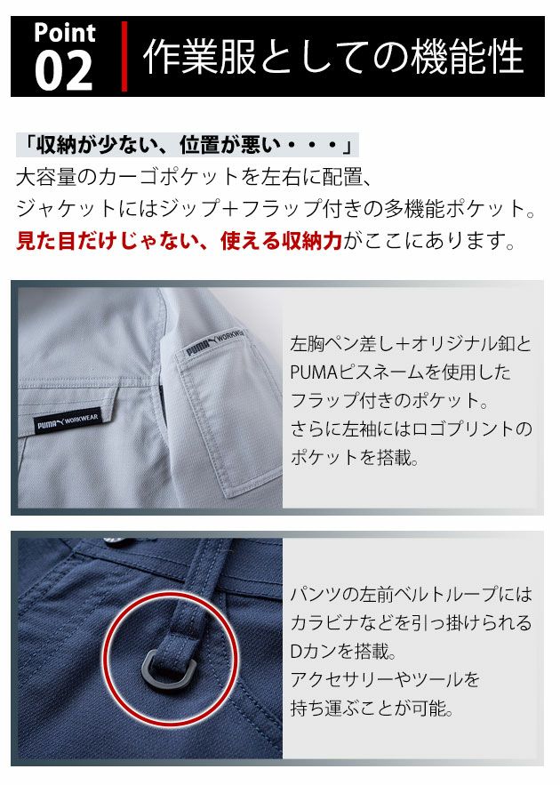 PUMA プーマ 通年作業服 作業着 作業ウェア ワークジャケット・カーゴパンツ上下セット（ダークグレー） PW-4011A PW-4015A