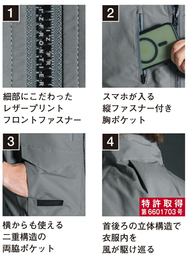 アイズフロンティア 空調作業服 作業着 フルハーネス対応・ユーロテイストA.S.半袖ジャケット 10225