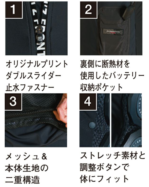 アイズフロンティア 冷却ペルチェ 作業着 冷却ペルチェ専用長袖フリージングコールドクルージップインナー＆5個デバイス・バッテリーセット PS122