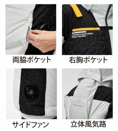 HUMMER ハマー 空調作業服 作業着 空調風神服チタンフード半袖ブルゾン ファン・バッテリー3点セット 09905・RD9580G・RD9530H