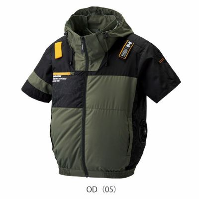 HUMMER ハマー 空調作業服 作業着 空調風神服チタンフード半袖ブルゾン ファン・バッテリー3点セット 09905・RD9580G・RD9530H