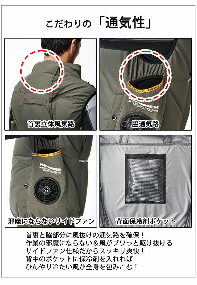 HUMMER ハマー 空調作業服 作業着 空調風神服チタンベスト ファン・バッテリー3点セット 09900・RD9580G・RD9530H