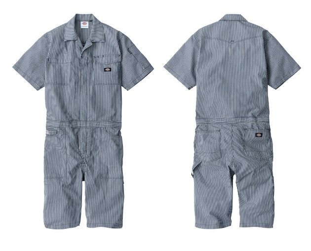 Dickies ディッキーズ つなぎ服 作業着 ライトストレッチヒッコリー 半袖ショート丈 D-7104