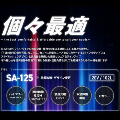 シンメン 空調作業服 作業着 20Vファンバッテリーフルセット 2025年モデル SA-125