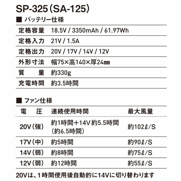シンメン 空調作業服 作業着 20Vファンバッテリーフルセット 2025年モデル SA-125