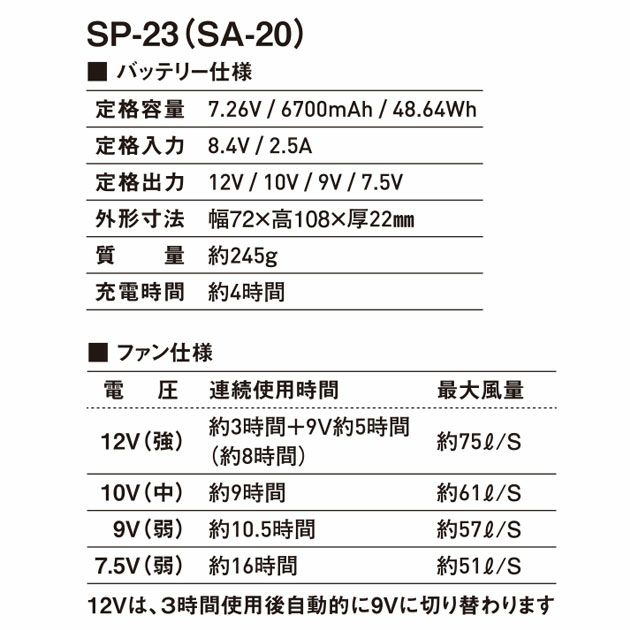 シンメン 空調作業服 作業着 12Vファンバッテリーフルセット 2025年モデル SA-20