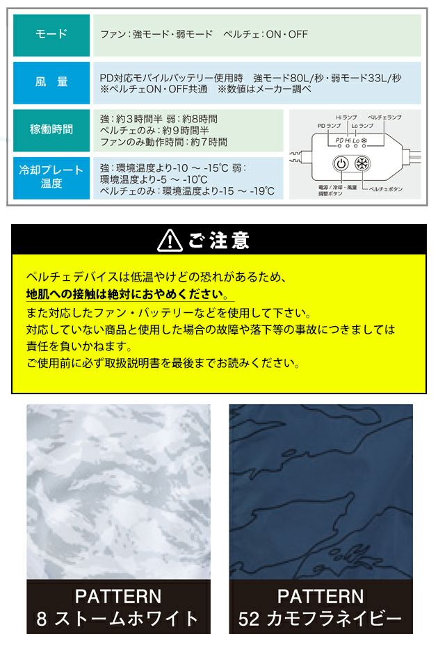 ビッグボーン 冷却ペルチェ 作業着 冷蔵服４半袖ジャケット・モバイルバッテリーセット TH604SET