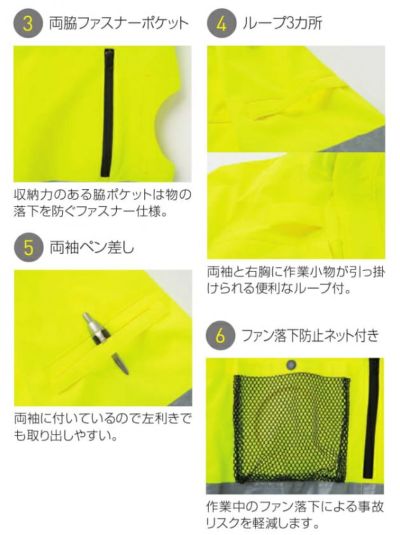 サンエス 空調作業服 作業着 フルハーネス対応 Hi-Vis 半袖ブルゾン KF92520G