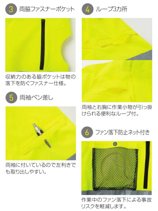 サンエス 空調作業服 作業着 フルハーネス対応 Hi-Vis 半袖ブルゾン KF92520G