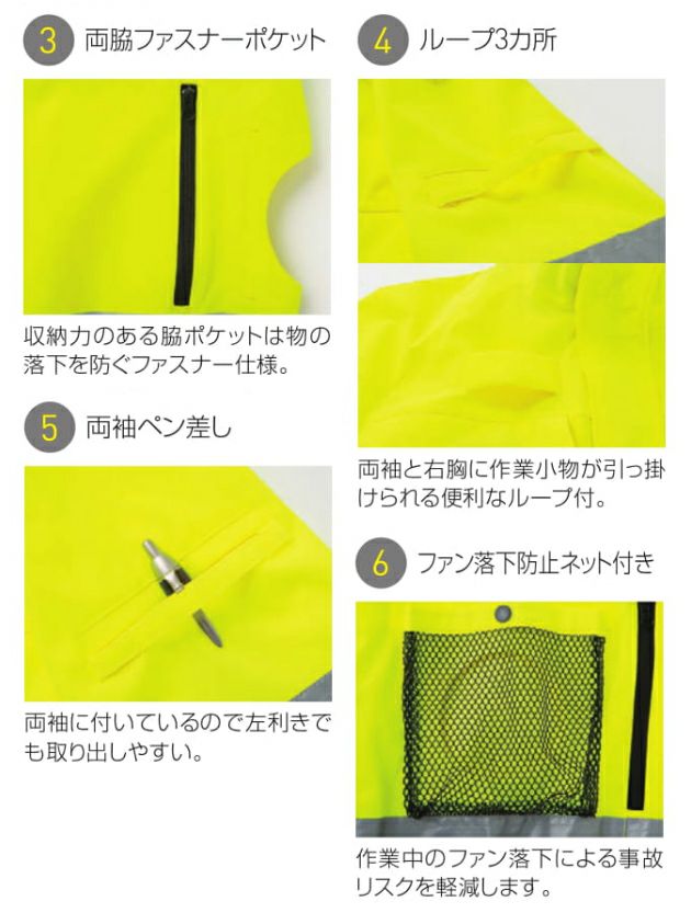 サンエス 空調作業服 作業着 フルハーネス対応 Hi-Vis ベスト KF92522G