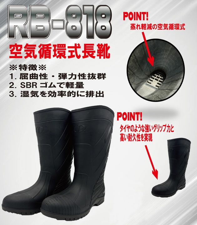 GDJAPAN ジーデージャパン 安全長靴 空気循環式長靴 RB-818