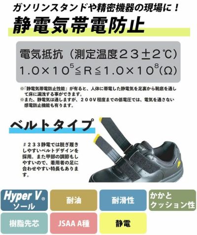 日進ゴム 安全靴 ハイパーV(Hyper V) 静電プロスニーカー(マジックタイプ) #233