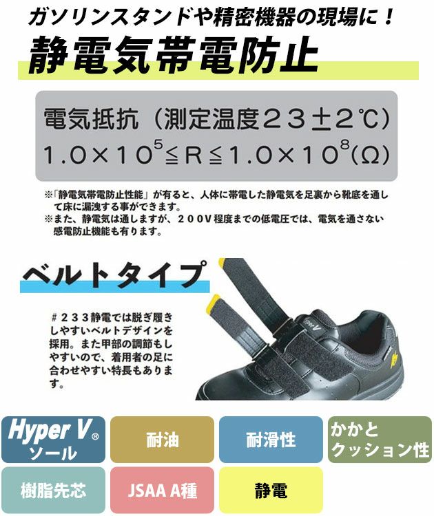 日進ゴム 安全靴 ハイパーV(Hyper V) 静電プロスニーカー(マジックタイプ) #233